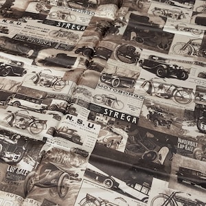Forro de coche retro estampado en viscosa. 100% viscosa, alta calidad, fabricado en Italia.