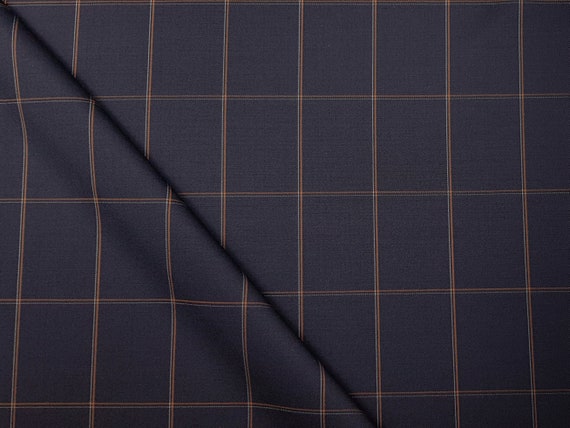 Windowpane check blue suiting pure wool fabric of Vitale Barberis Canonico