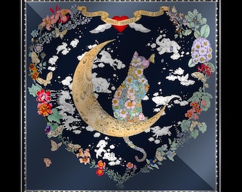 Heavyweight Double-Sided Mulberry, Moonlit Menagerie, Silk Scarf Hand-Painted by Wenzi, Multiple Sizes, Mother’s Day Gift