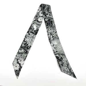 100% Mulberry Silk Twill Scarf, Short skinny scarf, Hair scarf, scarf for bags, Mystic Woodland B, Hand painted Pattern by Wenzi,88cm*5cm