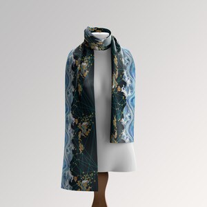 Mulberry Silk Scarf, Hand-painted Pattern by Wenzi, Size 63x180cm, “Cyber Stream”, Mother’s Day gift, Christmas gift