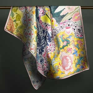 Mulberry Silk Scarf, Hand-painted Pattern by Wenzi, Size 90x90cm, “Vibrant Harmony”, Mother’s Day Gift, Christmas Gift