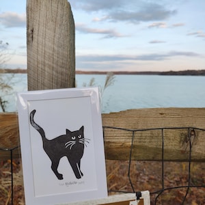 Lucky Black Cat Linocut Original Signed and Numbered Block Print