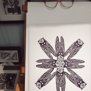 Cicada mandala original limited edition block print