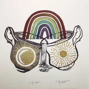 Two of Cups tarotkaartserie met blokprint
