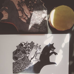 fox hand shadow puppet victorian inspired block print