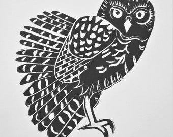 burrowing owl block print