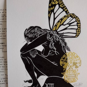 Stampa linoleografica a tema tarocchi La Muerte (Trasformazione)
