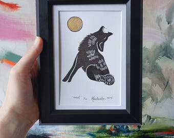Wolf Linocut Original Signed and Numbered Wall Art
