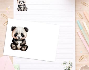 Juego de papelería de panda, papel rayado A5, regalo para amigos por correspondencia.