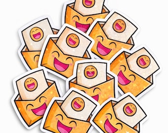 Pegatinas holográficas de Happy Mail / Sobres kawaii, Amigo por correspondencia, Arte para correo postal (Impermeable)