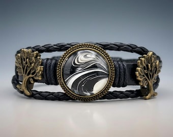 Pulsera de cuero con el árbol de la vida, pulsera bohemia ajustable