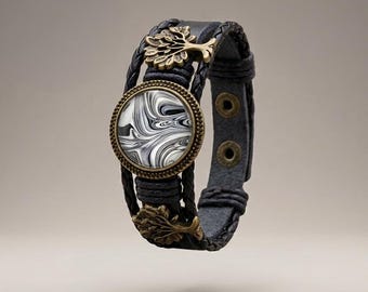 Pulsera de cuero con el árbol de la vida, pulsera bohemia ajustable