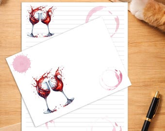 Juego de papelería divertida sobre vino A5 / Papel de carta y sobres para amantes del vino tinto (Reino Unido)