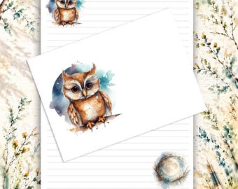 Set de papelería Woodland Owl: papel rayado A5, sobres de 5x7