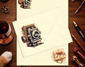 Juego de papel de notas A5 con diseño de cámara vintage, papelería antigua, papel de carta para amigos por correspondencia.