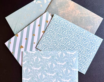 5 sobres hechos a mano de color azul/verde de 5x7
