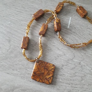 Mottled brown/gold polymer clay Bead Necklace