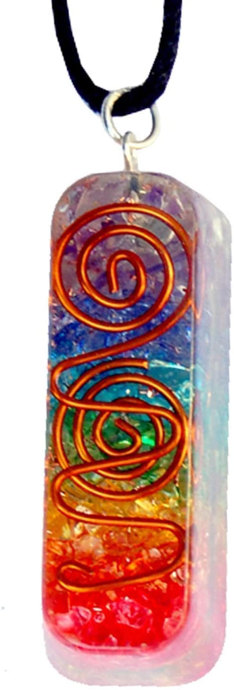 Seven Chakra Onyx Orgone Healing Pendant with Copper Spiral for Chakra Balancing Gemstone Crystals Pendant Reiki Stones Based Size 40-50mm