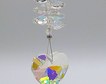 Large Clear Sun Catcher With Heart Made in the UK