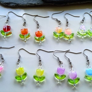 Handmade Glass Tulip Bead Earrings Mixed Colours with Surgical Steel Ear Wires