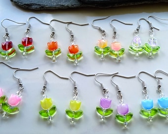 Handmade Glass Tulip Bead Earrings Mixed Colours with Surgical Steel Ear Wires