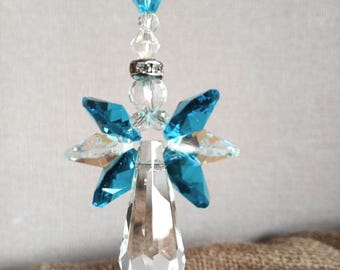Large March Birthstone Angel Sun Catcher – Handmade Glass Angel Gift
