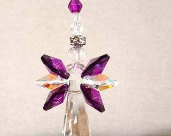 Large February Birthstone Angel Sun Catcher – Handmade in Devon