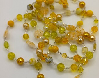 Stunning Yellow Long Glass Bead Necklace Made in the UK