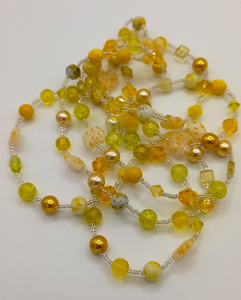 Stunning Yellow Long Glass Bead Necklace Made in the UK image 1