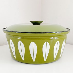 Cathrineholm Green Lotus Enamelware Lidded Casserole, Vintage Cathrineholm Kitchenware, Vintage Cathrineholm, 1960&#39;s Norway Casserole Dish