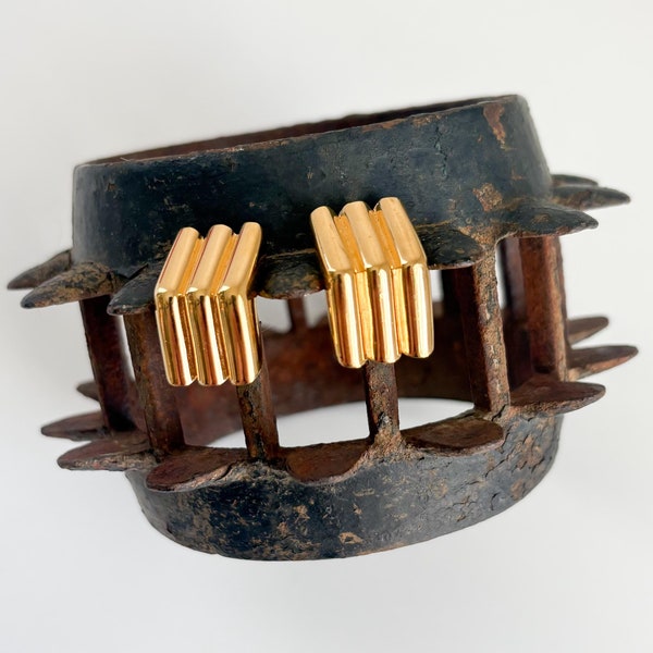 Vintage Yves Saint Laurent Gold Clip Earrings: Textured YSL Designer Jewelry