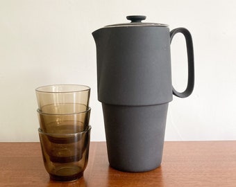 Jarra vintage de cerámica negra mate Iroquois de Michael Lax, década de 1950