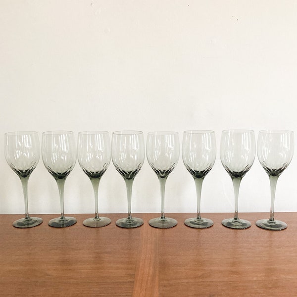 RARE Orrefors Prelude Crystal Wine Glassware, Set of 8 Vintage Crystal Stemware, Vintage Smokey Gray Orrefors Crystal Stemware