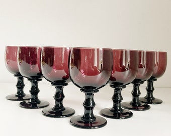 Carlo Moretti Amethyst Goblet Stemware, Set of 7 1960's Moretti Italian Made Amethyst Goblets, Italian Stemware, Vintage Italian Glassware