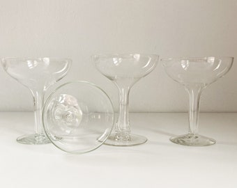 Hollow Stem Crystal Champagne Coupe Glassware, Vintage Deco Style Champagne Glasses, Vintage Glassware, Set of 4 Champagne Glasses