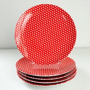 Fitz and Floyd Red Polka Dot Salatteller, 1970er Jahre - Set mit 6 Stück