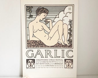 David Lance Goines 1977 Garlic Festival Poster for Chez Panisse, Collectible Poster Art, 1970s Restaurant Poster, Vintage 70s Ephemera