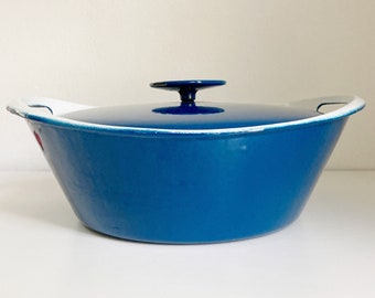 Michael Lax for Copco Blue Cast Iron Enamelware Ovenproof Pot, 1960's Kitchenware Made in Denmark, Vintage Danish Cookware, Vintage Copco