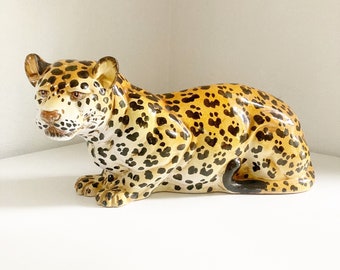 Italian Ceramic Leopard Figurine, Vintage Leopard Figurine, Ceramic Italian Jungle Cat, 1970s Italian Pottery, Jungle Cat Figurine