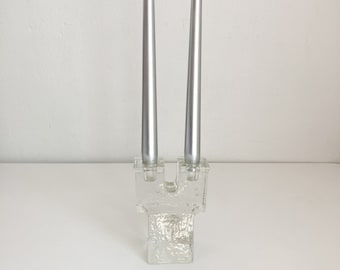 Dansk Glass Block Candlestick Holder, Dansk Ice Block Glass, Vintage Dansk Candlestick Holder, 1990's Dansk Glass Candlestick Holder