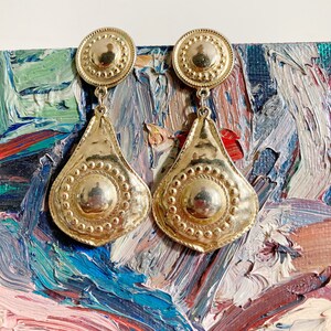 Vintage Gold Tone Dangle Earrings: 1980s Textured Jewelry