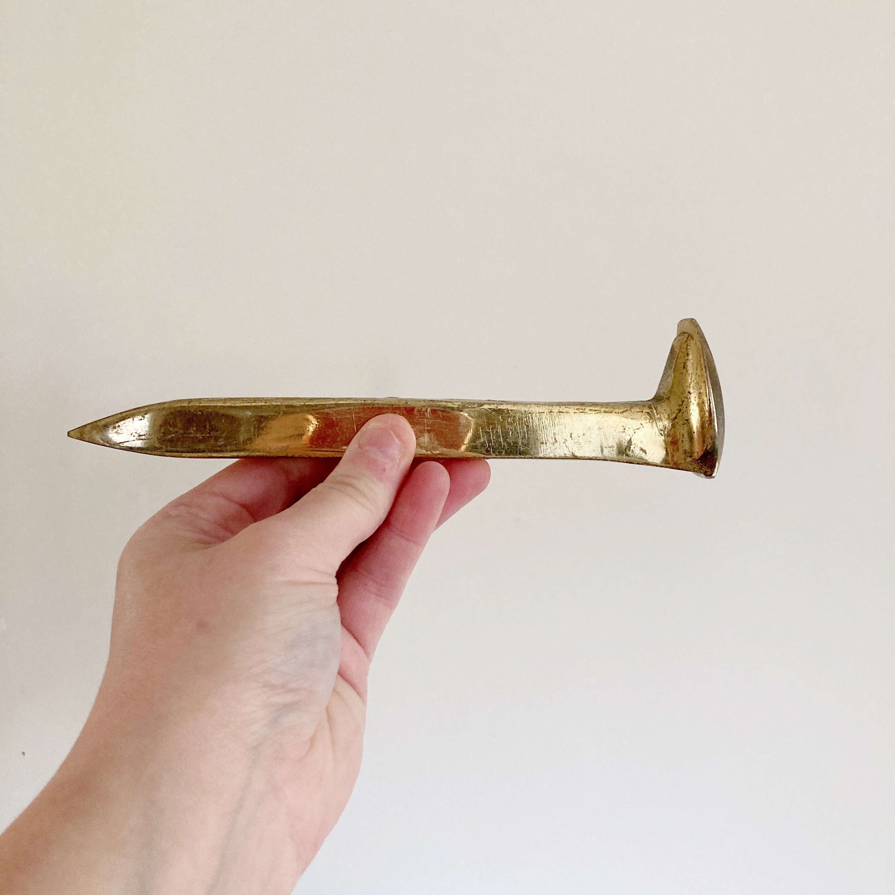 Brass Railroad Spike Paperweight, Brass Nail Paperweight, Nail Shaped Brass  Decor 