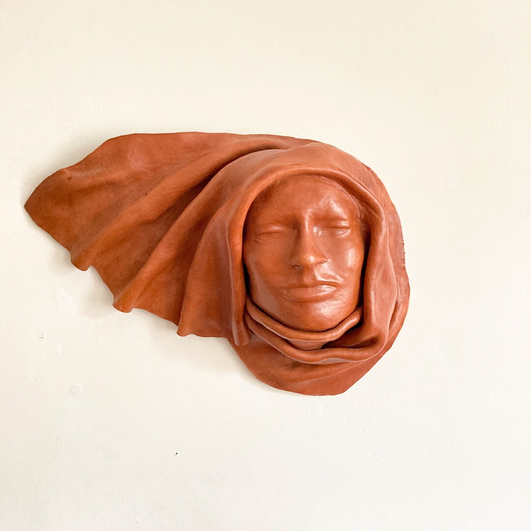 Decorative Vintage Leather Wall Mask Representing Two Faces of