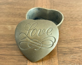 Brass Heart "Love" Shaped Trinket Box with Lid, Vintage Brass Heart Trinket Dish, Vintage Brass Decor