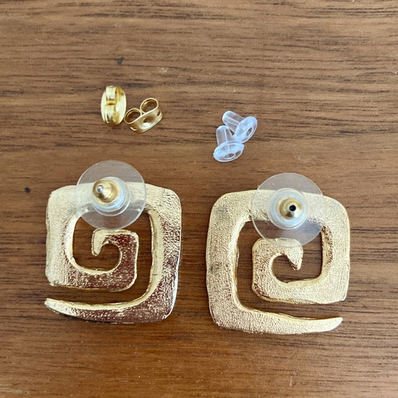 Gold Tone Square Swirl Oversized Stud Earrings, 1… - image 5