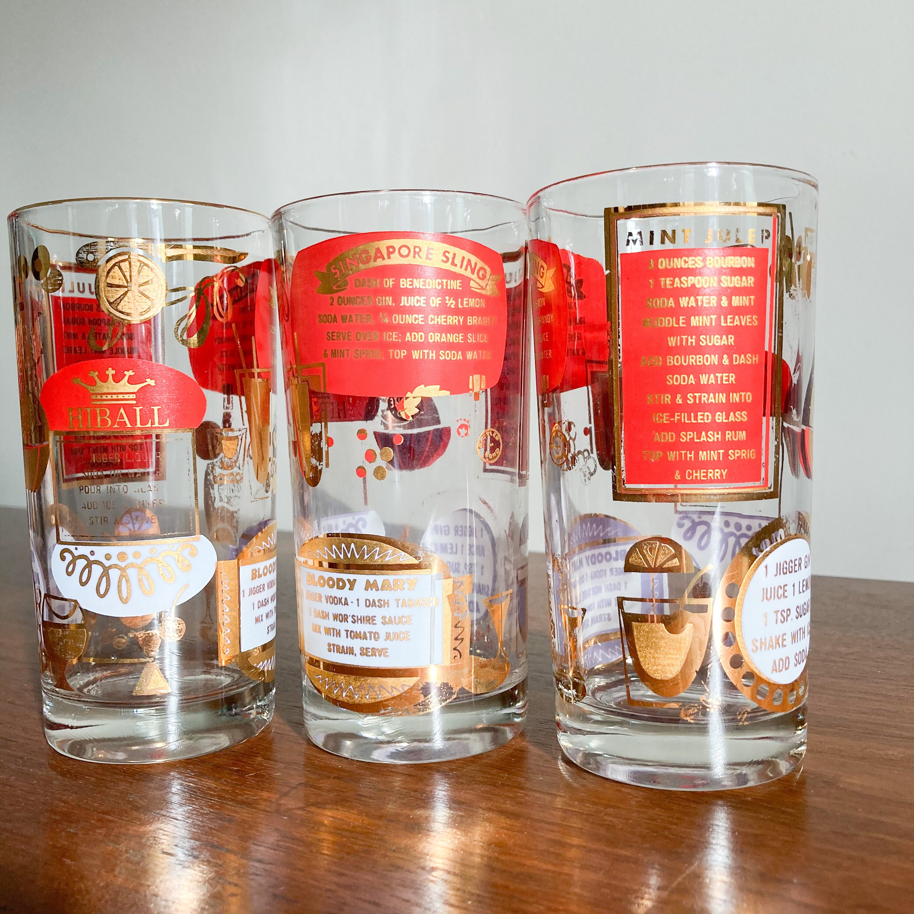 Hazel Atlas Highball Cocktail Recipe Glasses Set of 6 Etsy