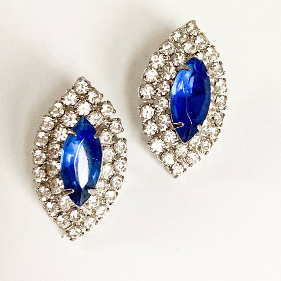 Rhinestone and Blue Gem Stud Costume Earrings, Vi… - image 3