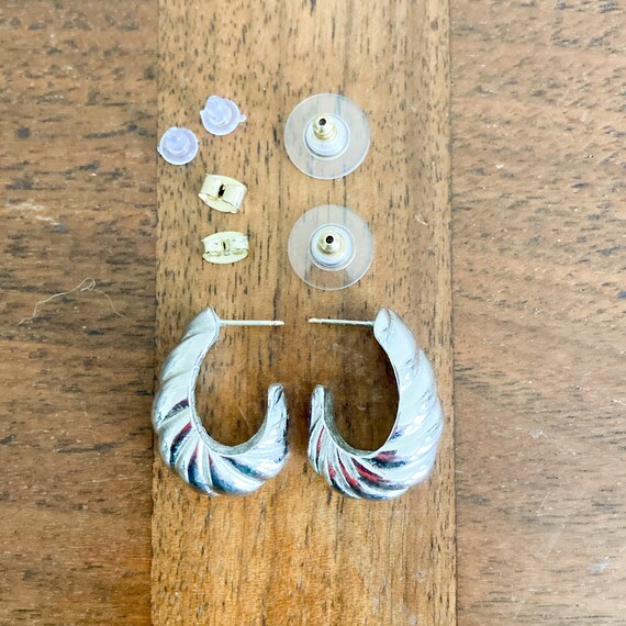 Vintage Givenchy Silver Textured Hoop Earrings, 1… - image 4