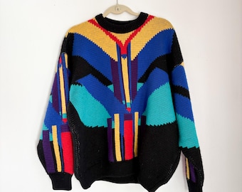 Vintage Coogi Australia Sweater: 90s Deco Knit, XL